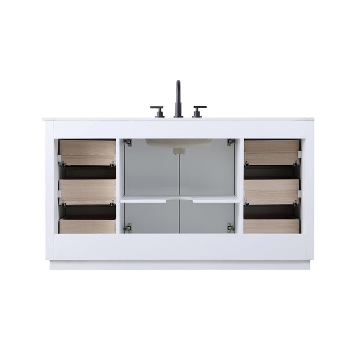 60 Inch Single Bathroom Vanity In White - View 5 - Joshua Marshal