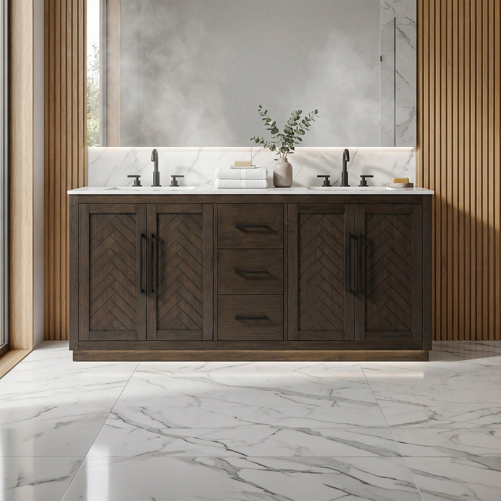 72 Inch Double Bathroom Vanity In Chocolate Oak Chocolate Oak Finish - KITCHEN & BATH by Joshua Marshal