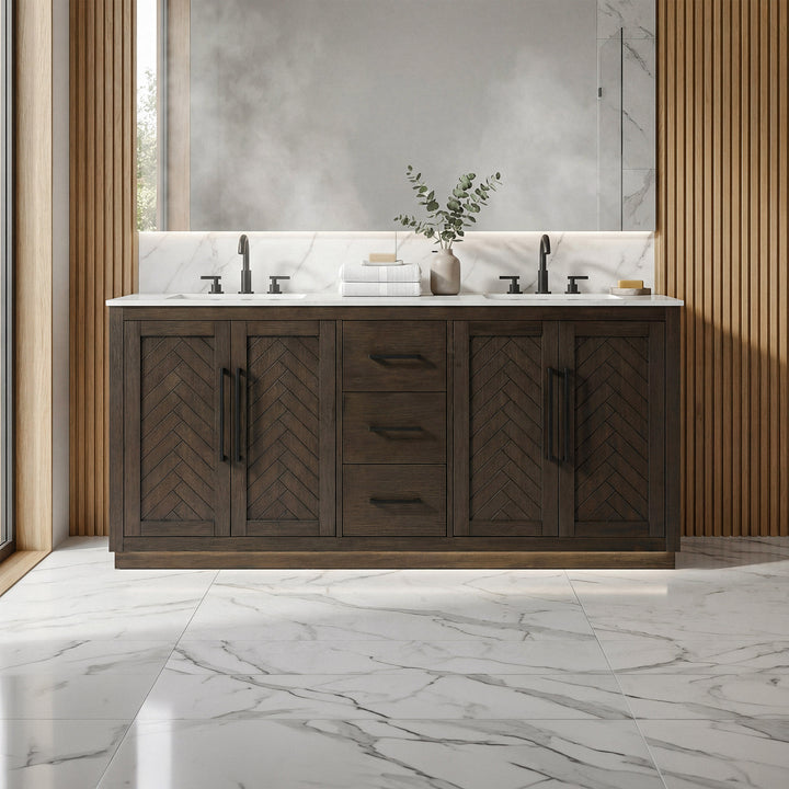 72 Inch Double Bathroom Vanity In Chocolate Oak Chocolate Oak Finish - KITCHEN & BATH by Joshua Marshal