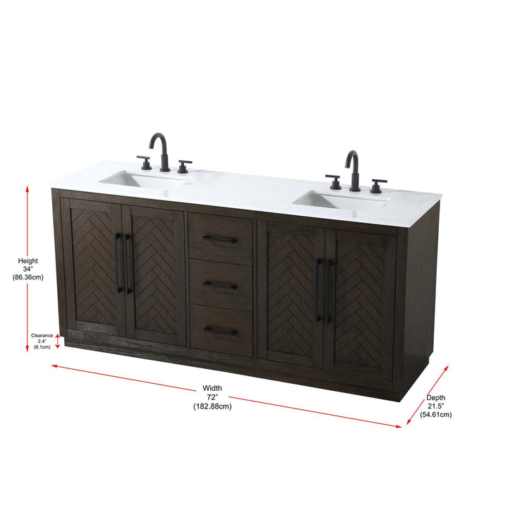 72 Inch Double Bathroom Vanity In Chocolate Oak - View 4 - Joshua Marshal