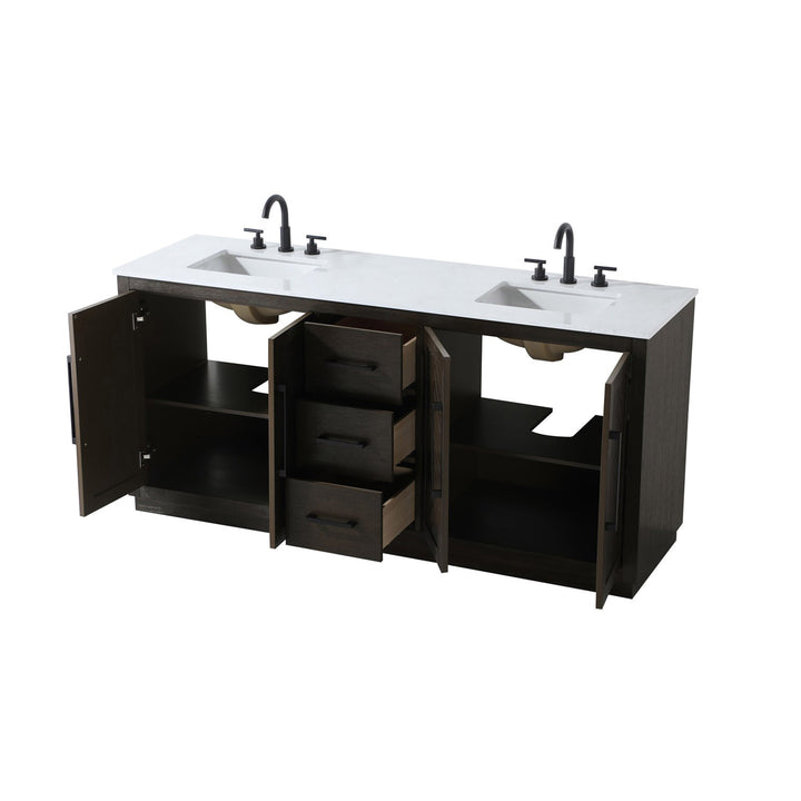 72 Inch Double Bathroom Vanity In Chocolate Oak - View 5 - Joshua Marshal