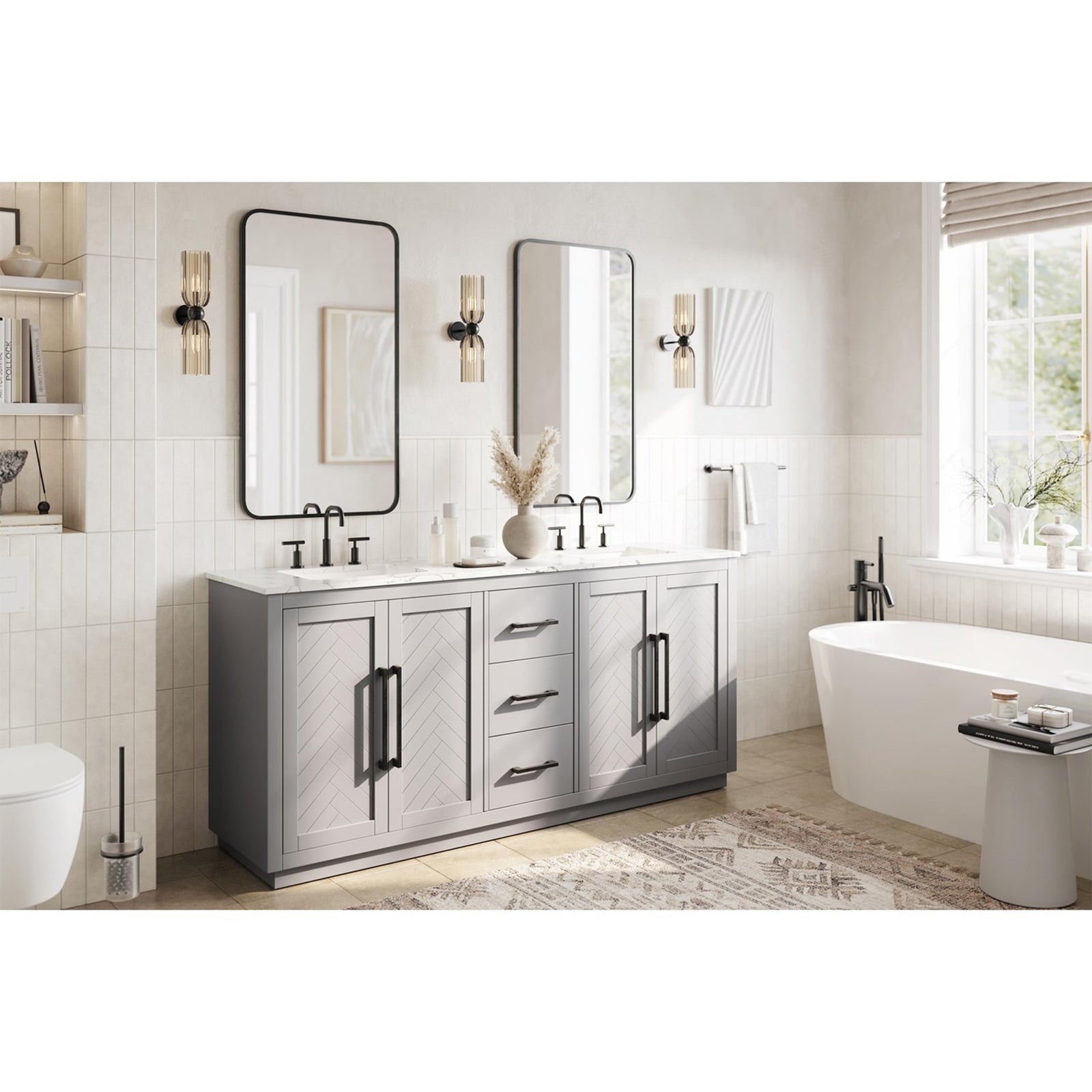 72 Inch Double Bathroom Vanity In Grey - View 2 - Joshua Marshal