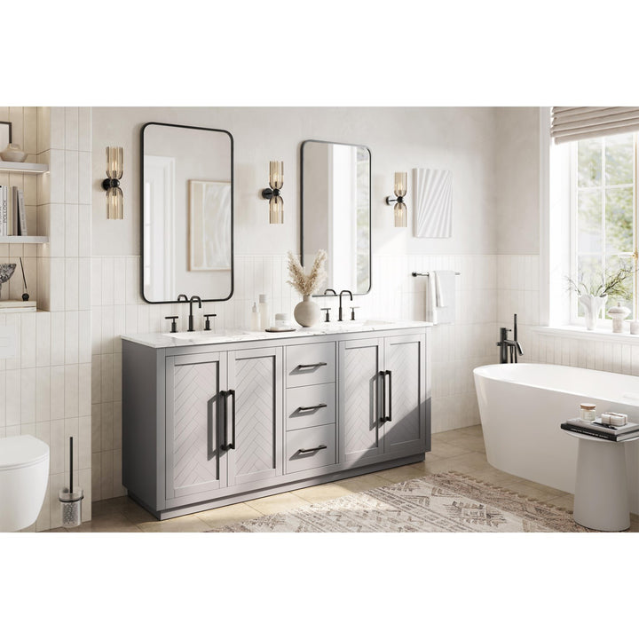 72 Inch Double Bathroom Vanity In Grey - View 2 - Joshua Marshal