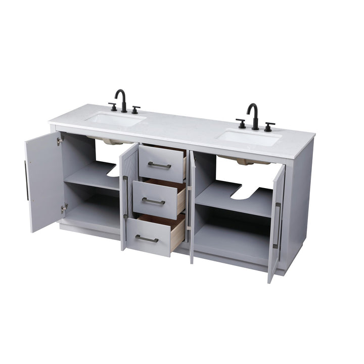 72 Inch Double Bathroom Vanity In Grey - View 4 - Joshua Marshal