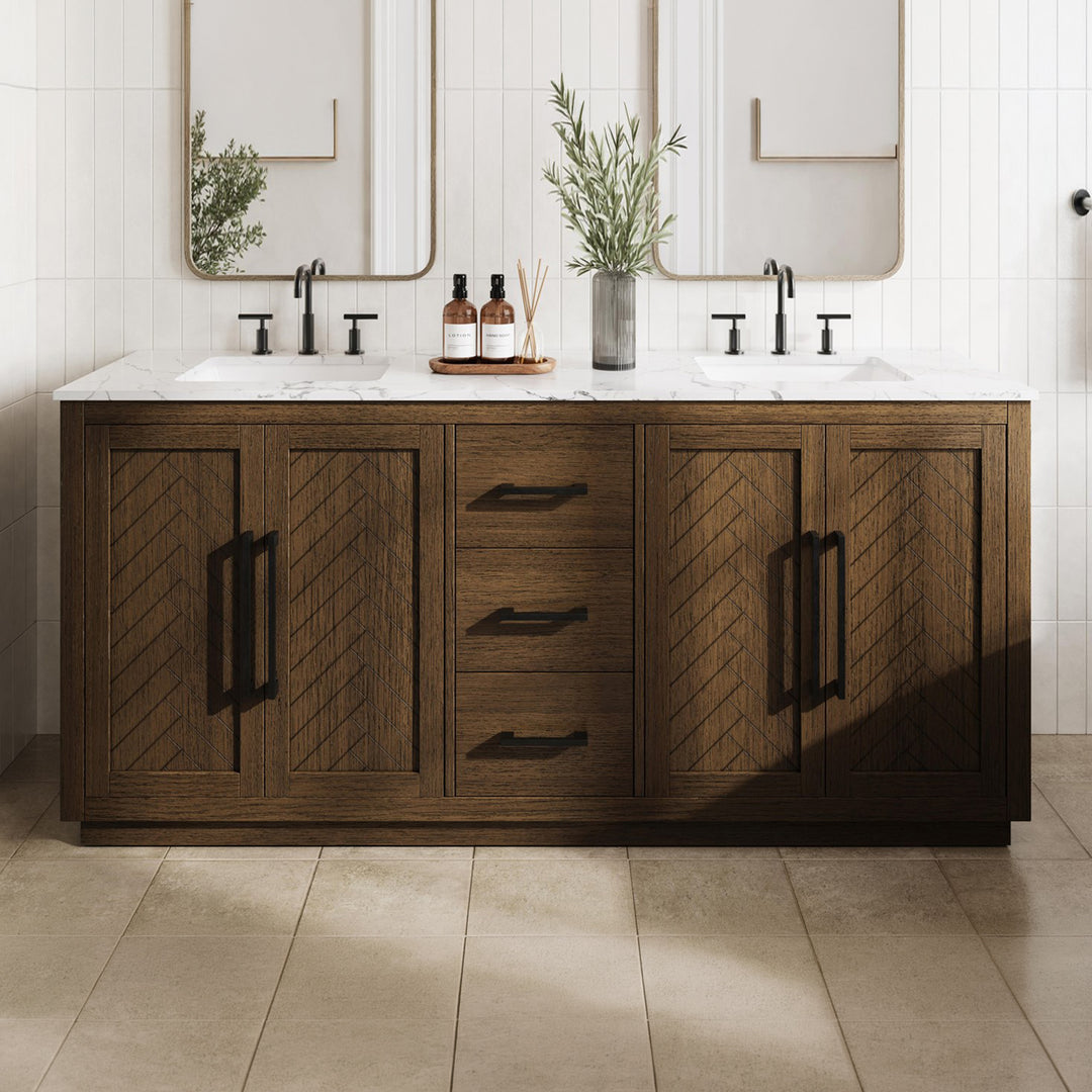 72 Inch Double Bathroom Vanity In Hazel Oak Hazel Oak Finish - KITCHEN & BATH by Joshua Marshal