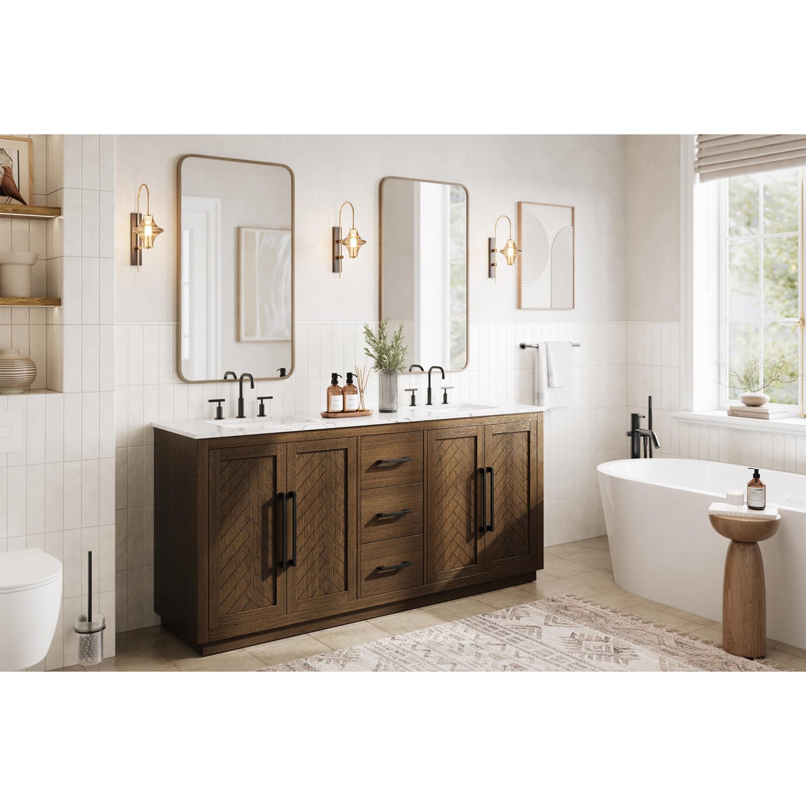 72 Inch Double Bathroom Vanity In Hazel Oak - View 2 - Joshua Marshal