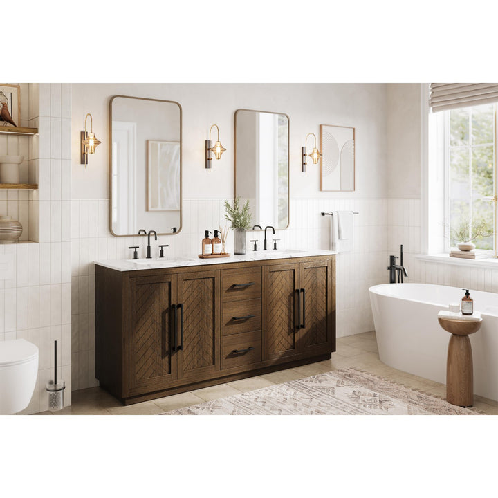 72 Inch Double Bathroom Vanity In Hazel Oak - View 2 - Joshua Marshal