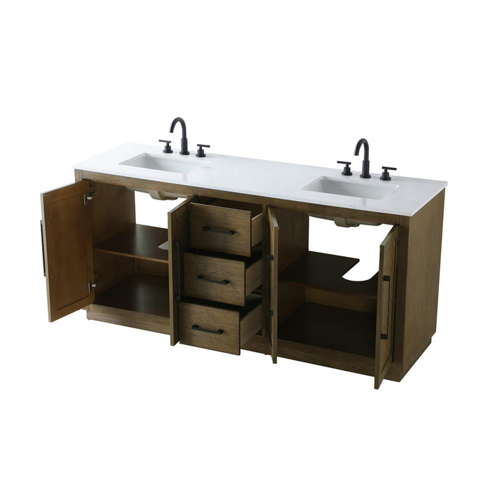 72 Inch Double Bathroom Vanity In Hazel Oak - View 4 - Joshua Marshal