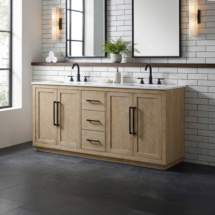 72 Inch Double Bathroom Vanity In Linen Oak Linen Oak Finish - KITCHEN & BATH by Joshua Marshal