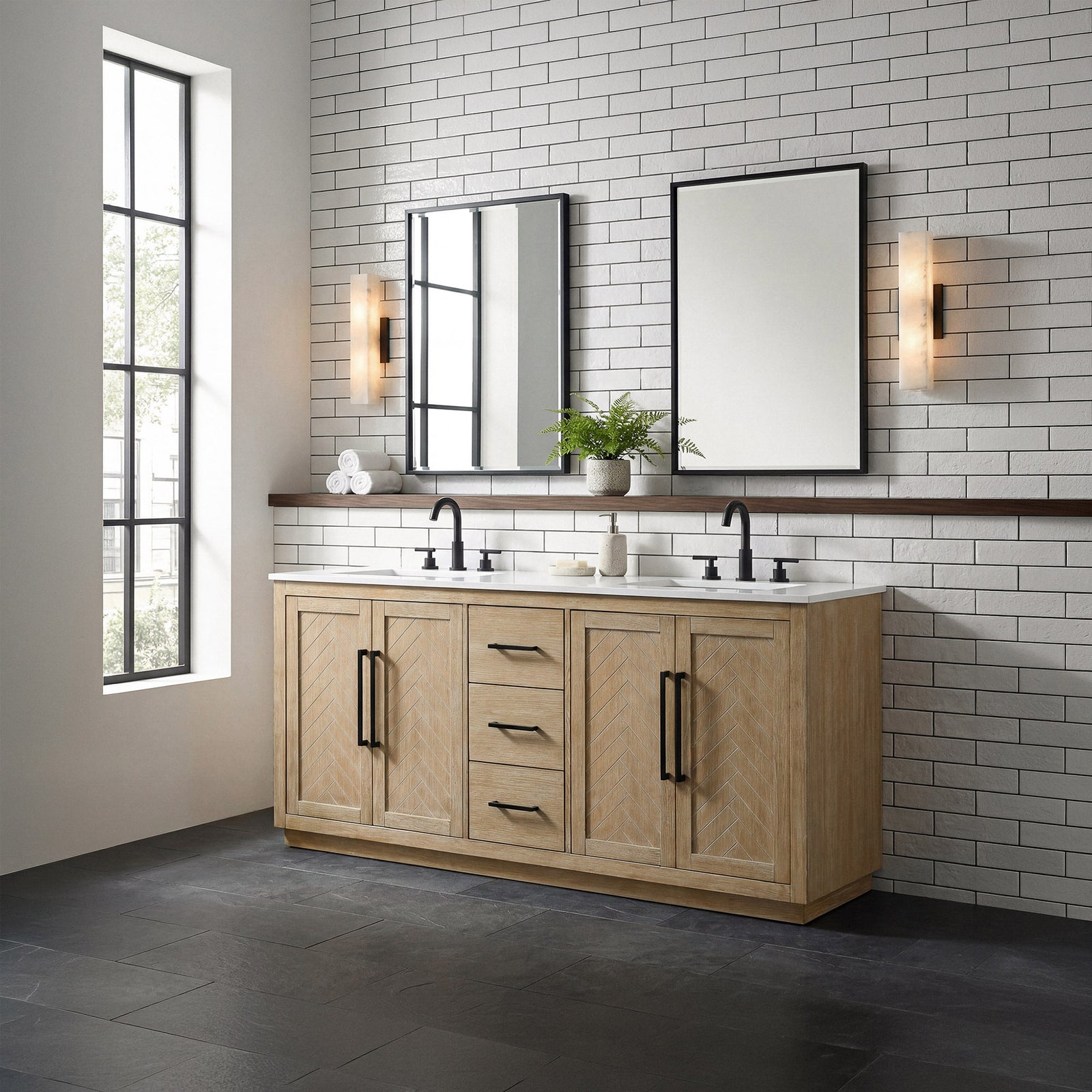 72 Inch Double Bathroom Vanity In Linen Oak - View 2 - Joshua Marshal