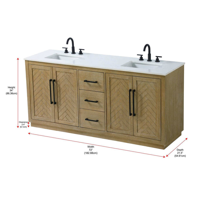 72 Inch Double Bathroom Vanity In Linen Oak - View 4 - Joshua Marshal