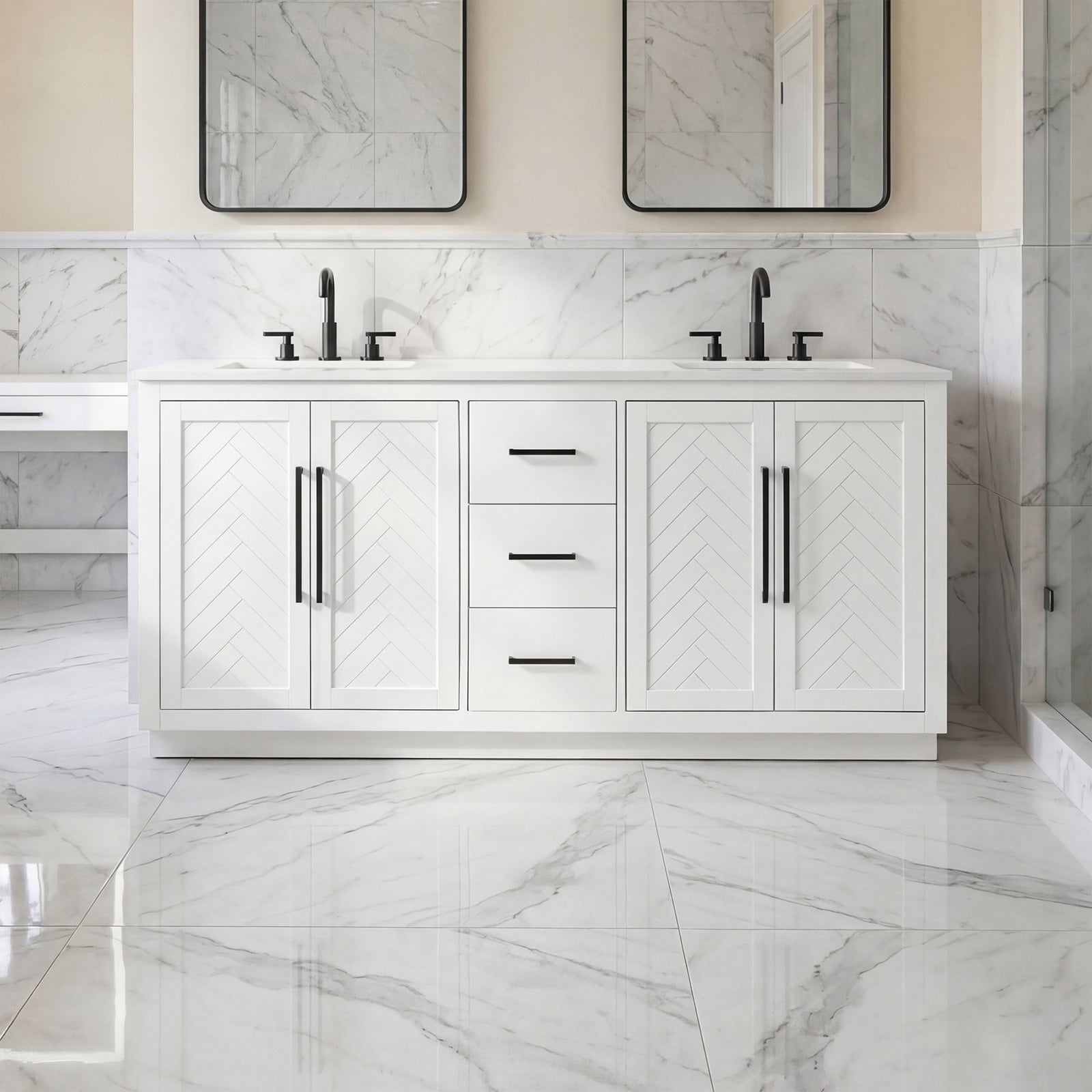 72 Inch Double Bathroom Vanity In White White Finish - KITCHEN & BATH by Joshua Marshal