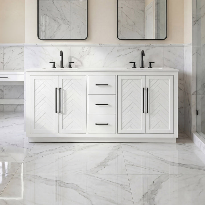 72 Inch Double Bathroom Vanity In White White Finish - KITCHEN & BATH by Joshua Marshal
