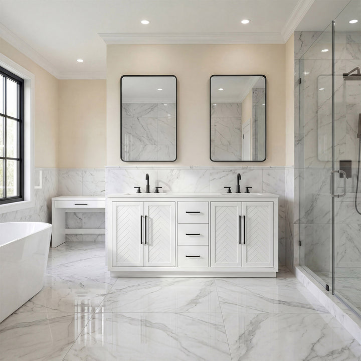 72 Inch Double Bathroom Vanity In White - View 2 - Joshua Marshal