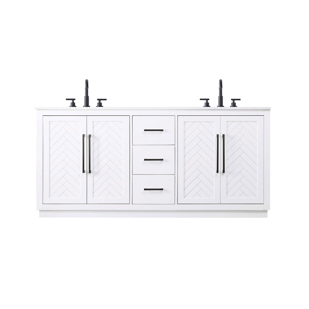 72 Inch Double Bathroom Vanity In White - View 3 - Joshua Marshal