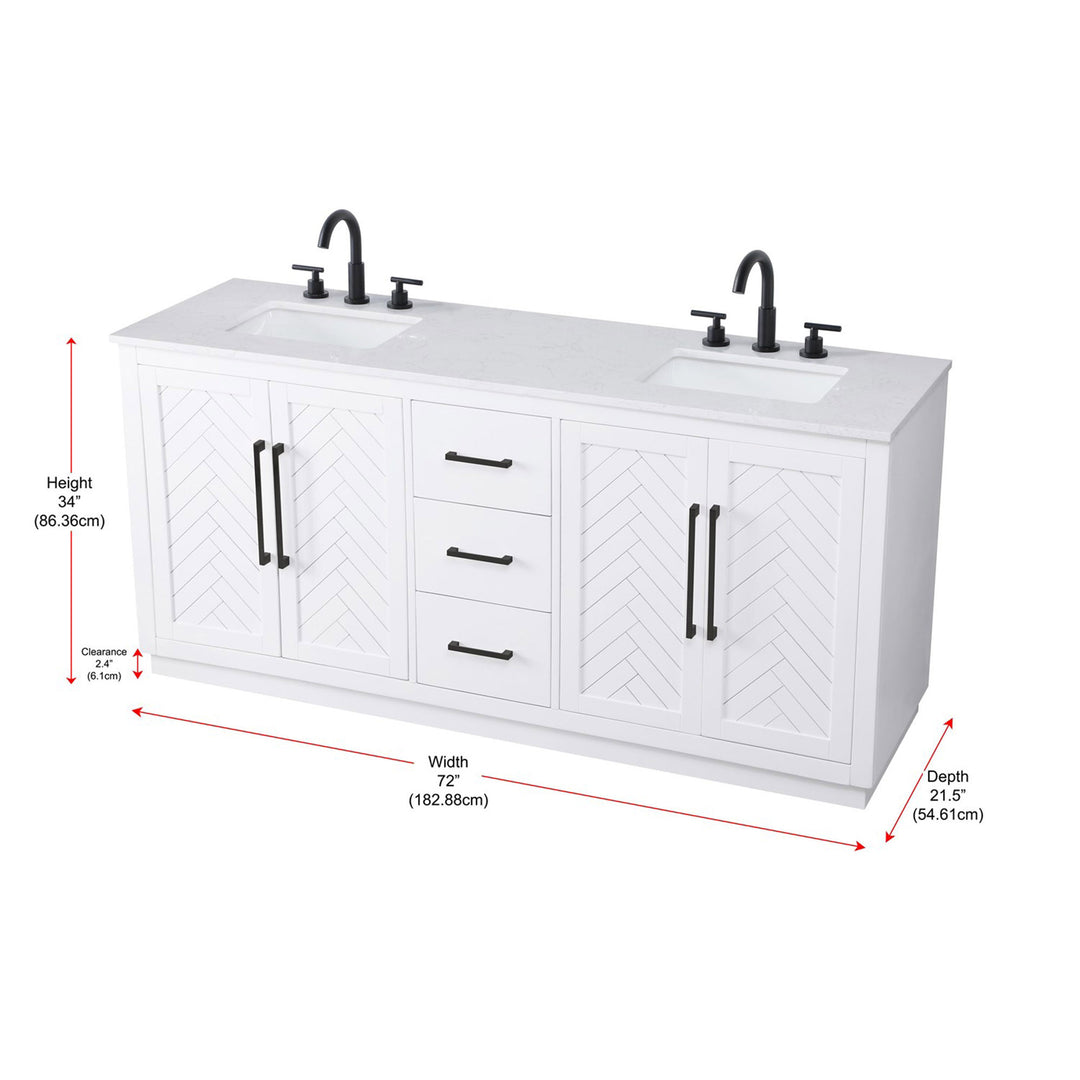 72 Inch Double Bathroom Vanity In White - View 4 - Joshua Marshal