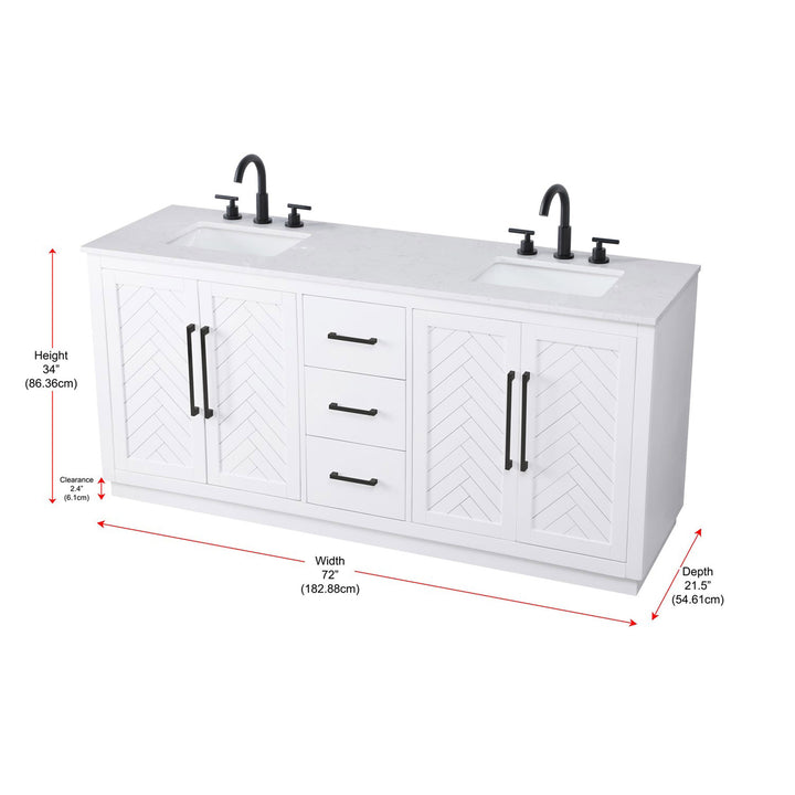 72 Inch Double Bathroom Vanity In White - View 4 - Joshua Marshal