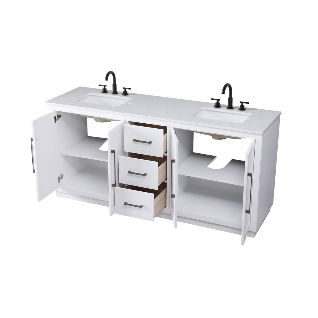 72 Inch Double Bathroom Vanity In White - View 5 - Joshua Marshal