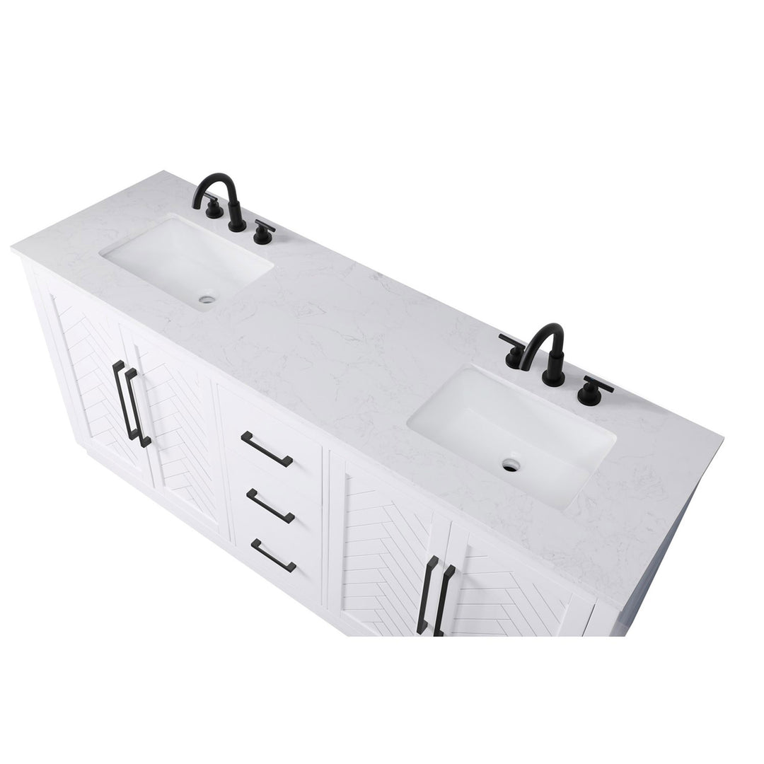72 Inch Double Bathroom Vanity In White - View 6 - Joshua Marshal