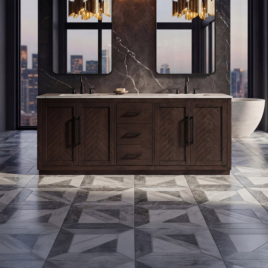 84 Inch Double Bathroom Vanity In Chocolate Oak Chocolate Oak Finish - KITCHEN & BATH by Joshua Marshal