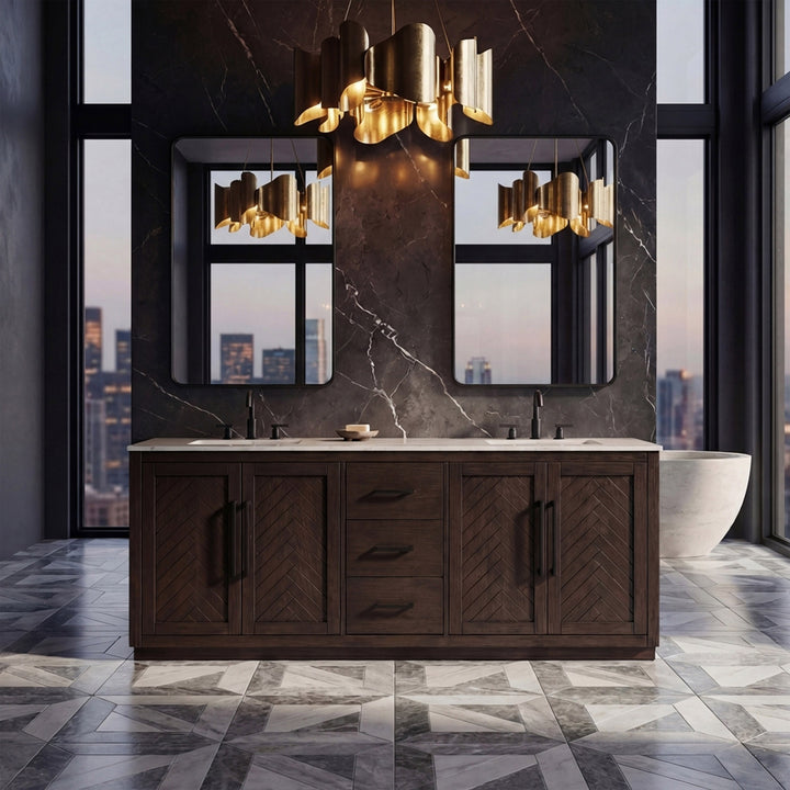 84 Inch Double Bathroom Vanity In Chocolate Oak - View 2 - Joshua Marshal
