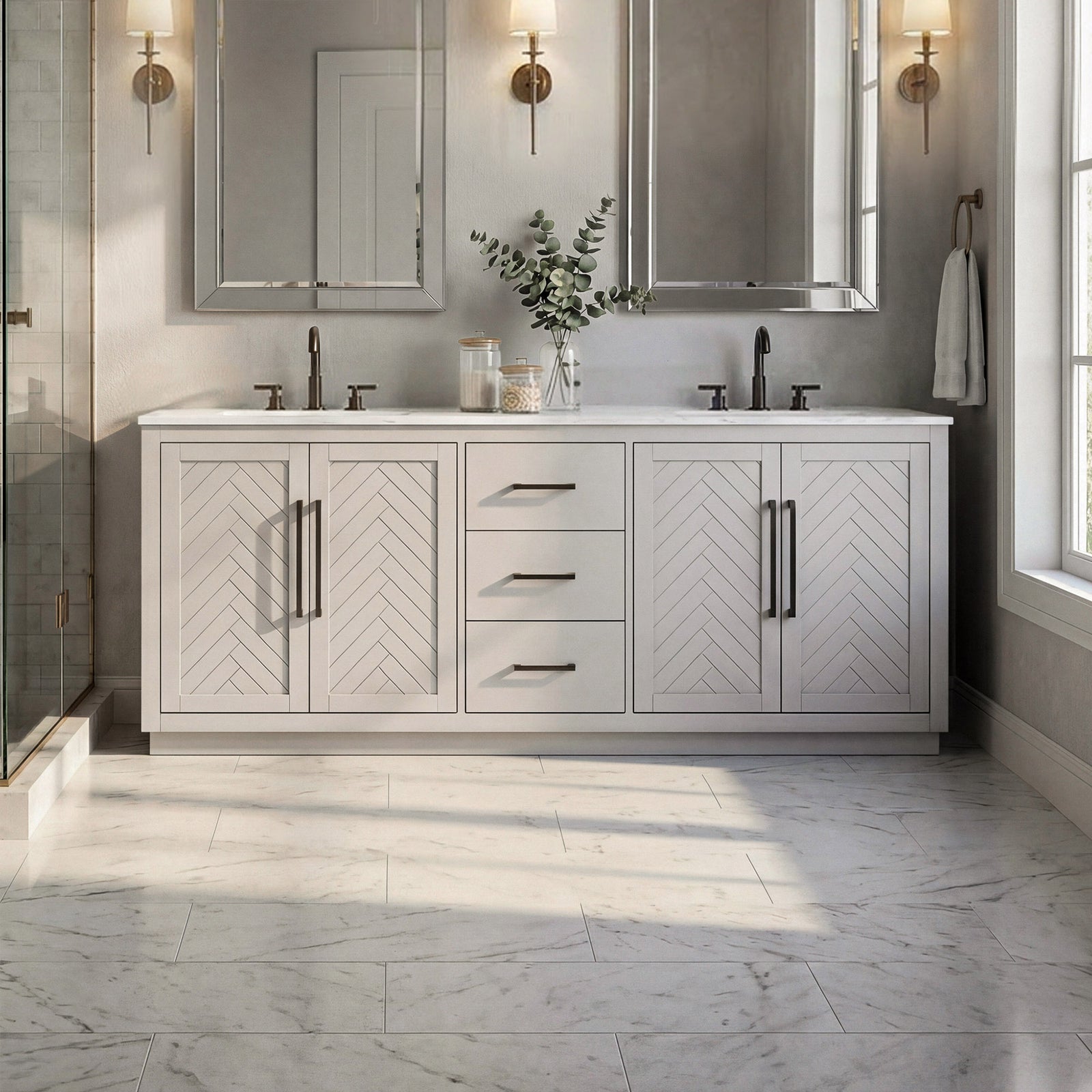 84 Inch Double Bathroom Vanity In Grey Grey Finish - KITCHEN & BATH by Joshua Marshal