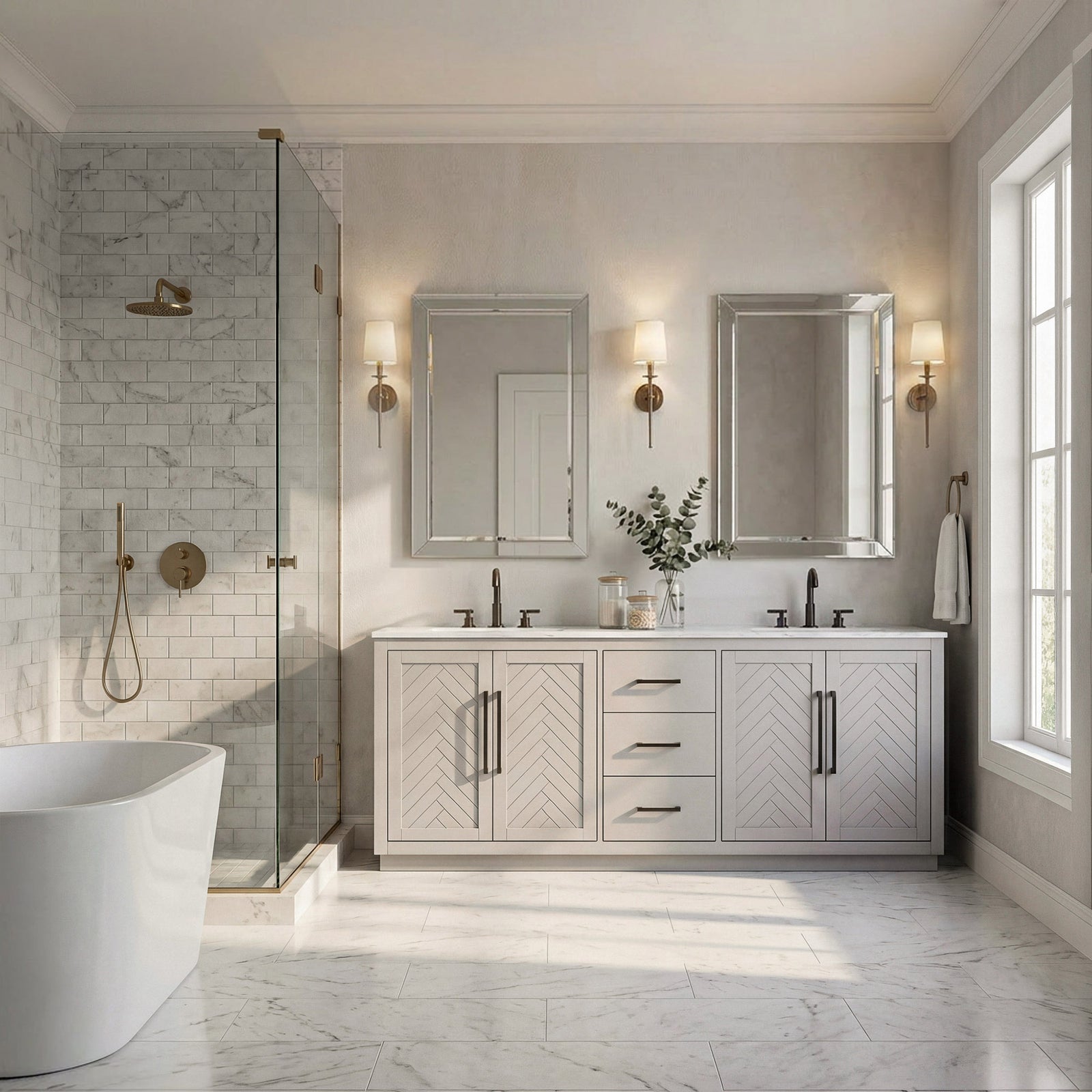 84 Inch Double Bathroom Vanity In Grey - View 2 - Joshua Marshal