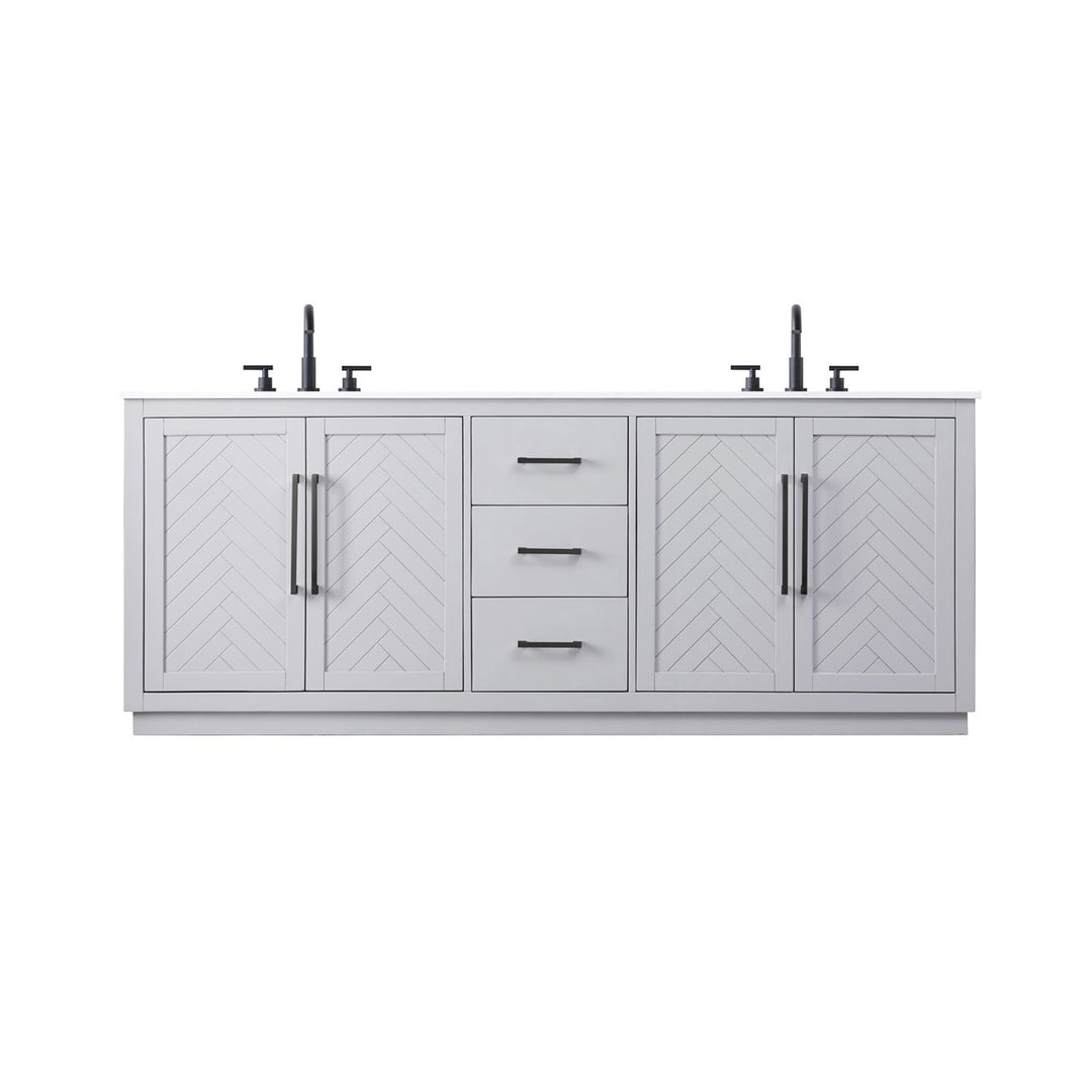 84 Inch Double Bathroom Vanity In Grey - View 3 - Joshua Marshal