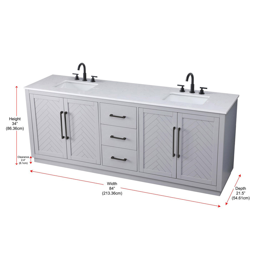 84 Inch Double Bathroom Vanity In Grey - View 4 - Joshua Marshal