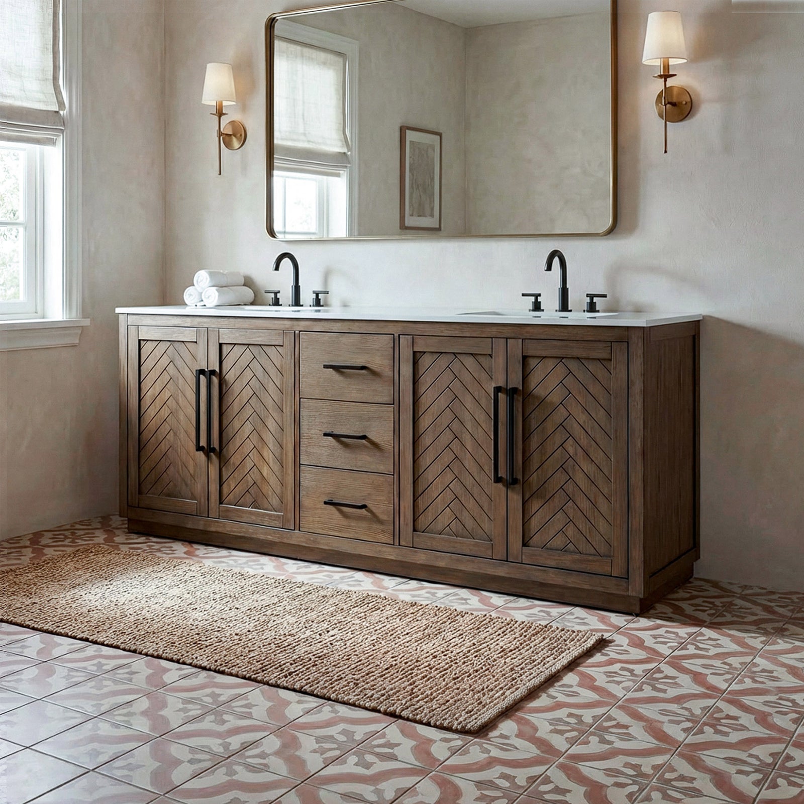 84 Inch Double Bathroom Vanity In Hazel Oak Hazel Oak Finish - KITCHEN & BATH by Joshua Marshal
