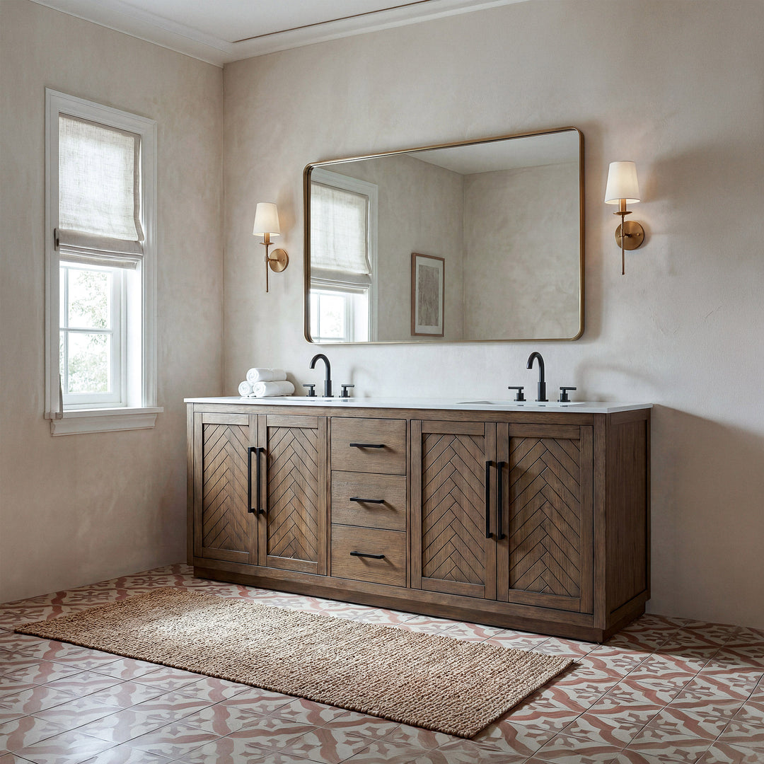 84 Inch Double Bathroom Vanity In Hazel Oak - View 2 - Joshua Marshal
