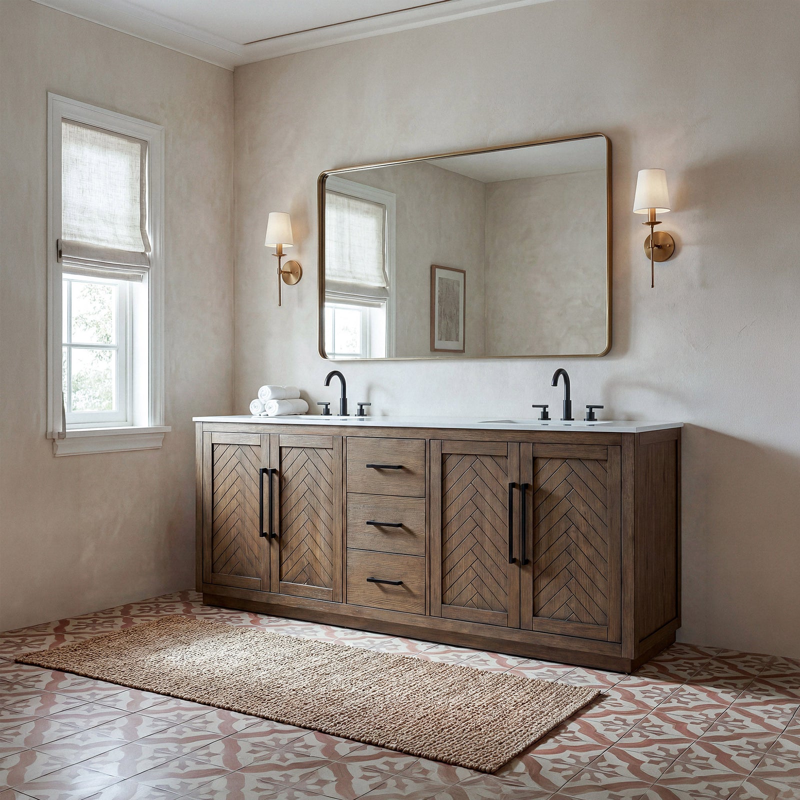 84 Inch Double Bathroom Vanity In Hazel Oak - View 2 - Joshua Marshal