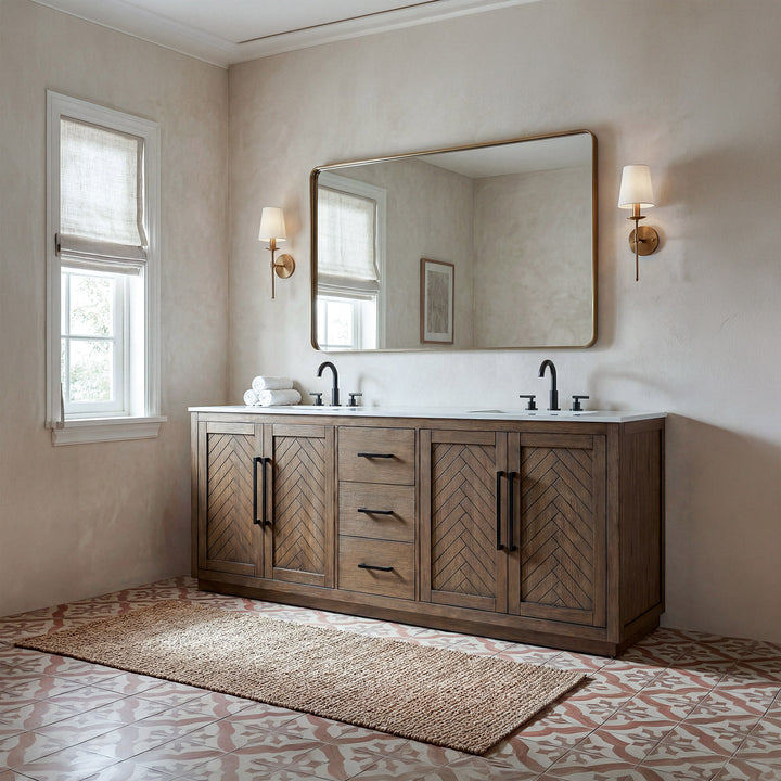 84 Inch Double Bathroom Vanity In Hazel Oak - View 2 - Joshua Marshal