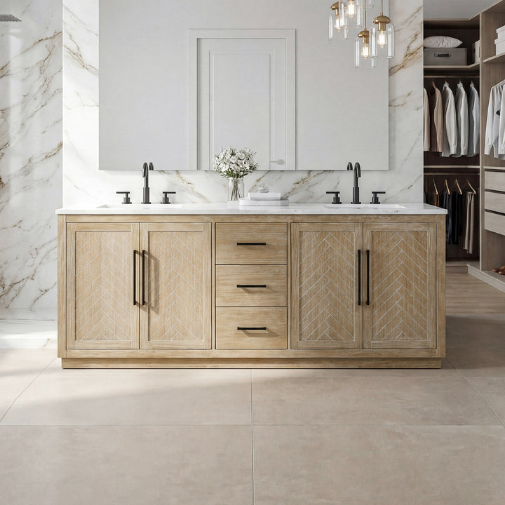 84 Inch Double Bathroom Vanity In Linen Oak Linen Oak Finish - KITCHEN & BATH by Joshua Marshal