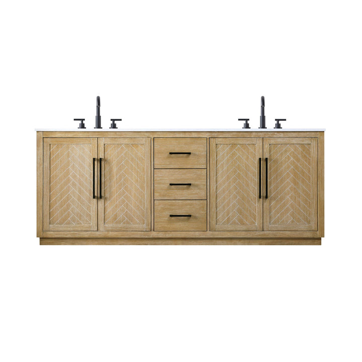 84 Inch Double Bathroom Vanity In Linen Oak - View 3 - Joshua Marshal