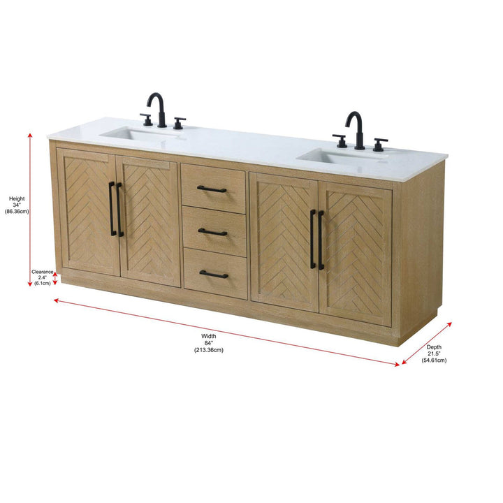 84 Inch Double Bathroom Vanity In Linen Oak - View 4 - Joshua Marshal