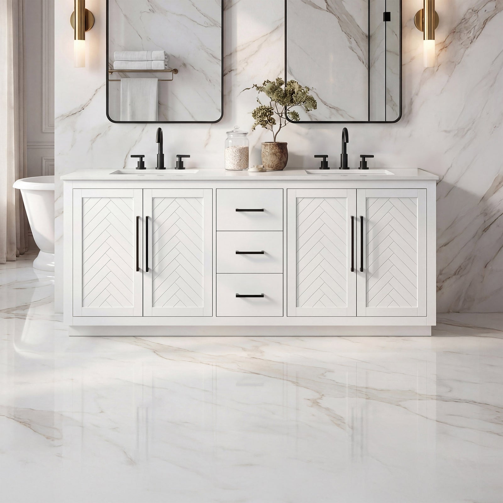 84 Inch Double Bathroom Vanity In White White Finish - KITCHEN & BATH by Joshua Marshal
