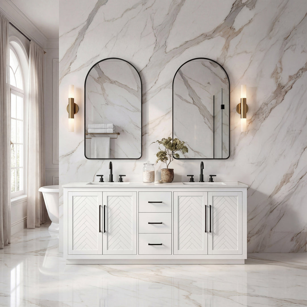 84 Inch Double Bathroom Vanity In White - View 2 - Joshua Marshal