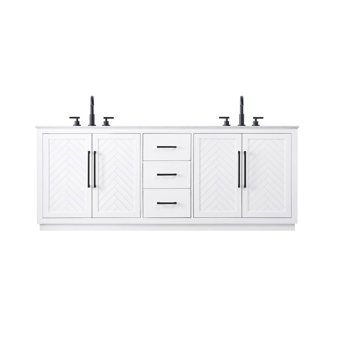 84 Inch Double Bathroom Vanity In White - View 3 - Joshua Marshal