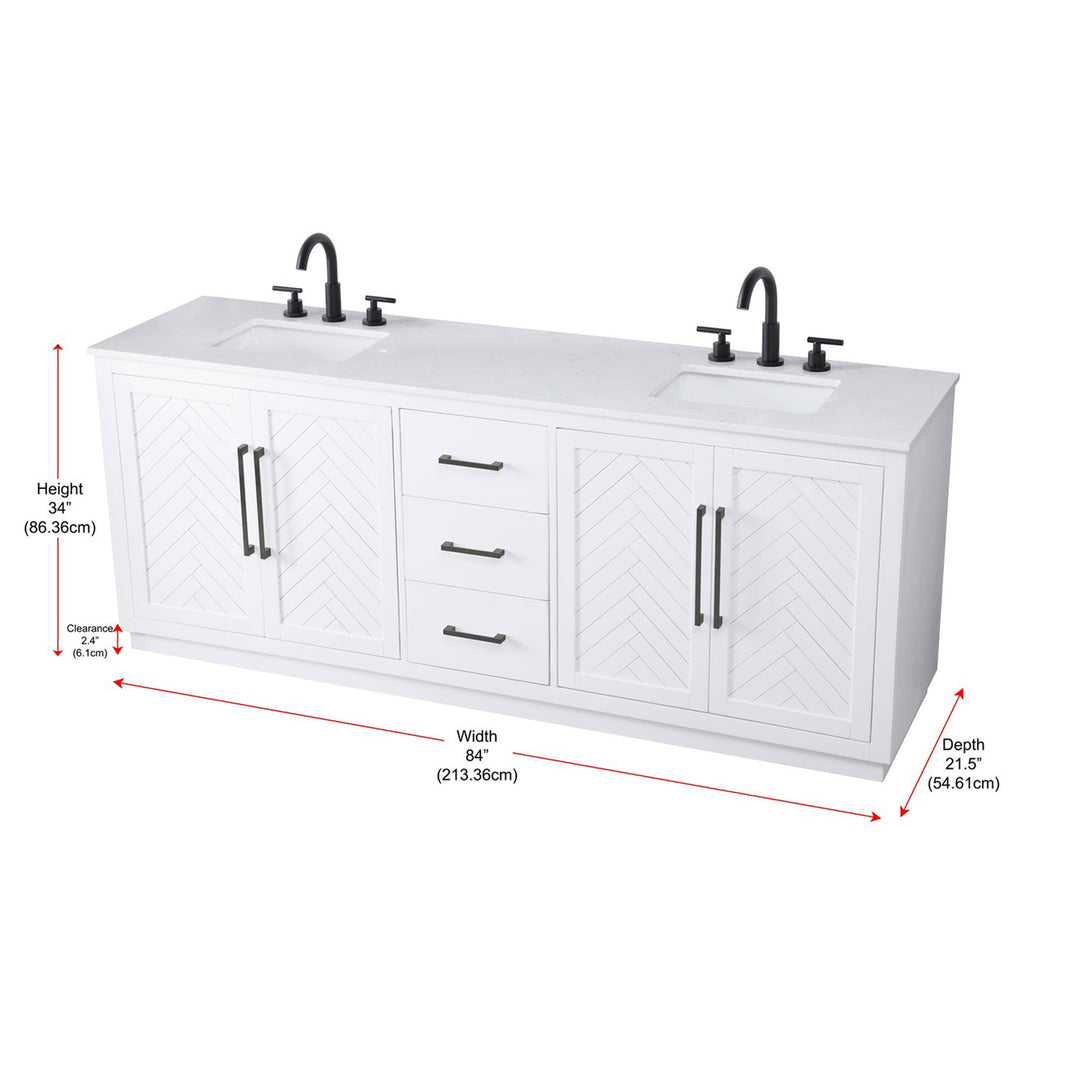 84 Inch Double Bathroom Vanity In White - View 4 - Joshua Marshal