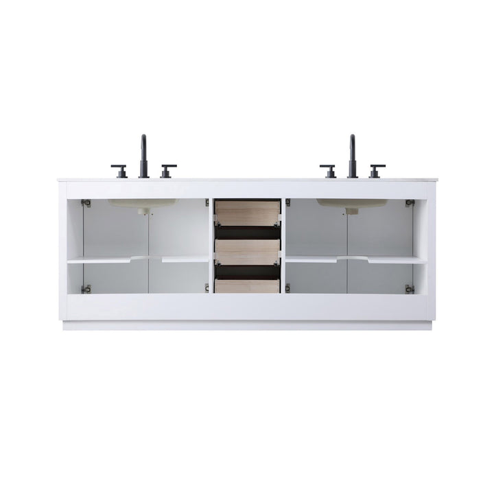 84 Inch Double Bathroom Vanity In White - View 6 - Joshua Marshal
