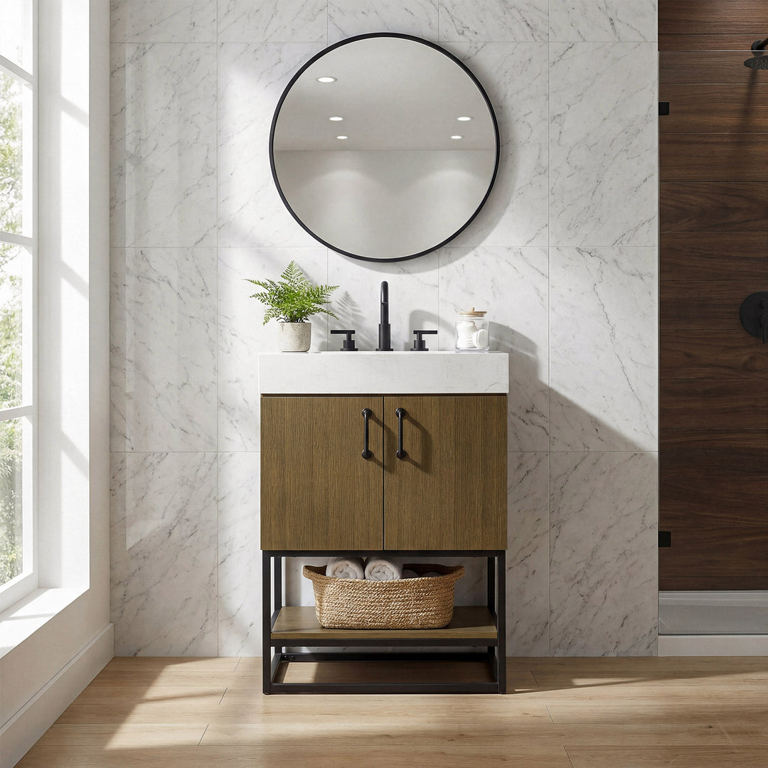 24 Inch Single Bathroom Vanity In Chestnut Brown - View 2 - Joshua Marshal