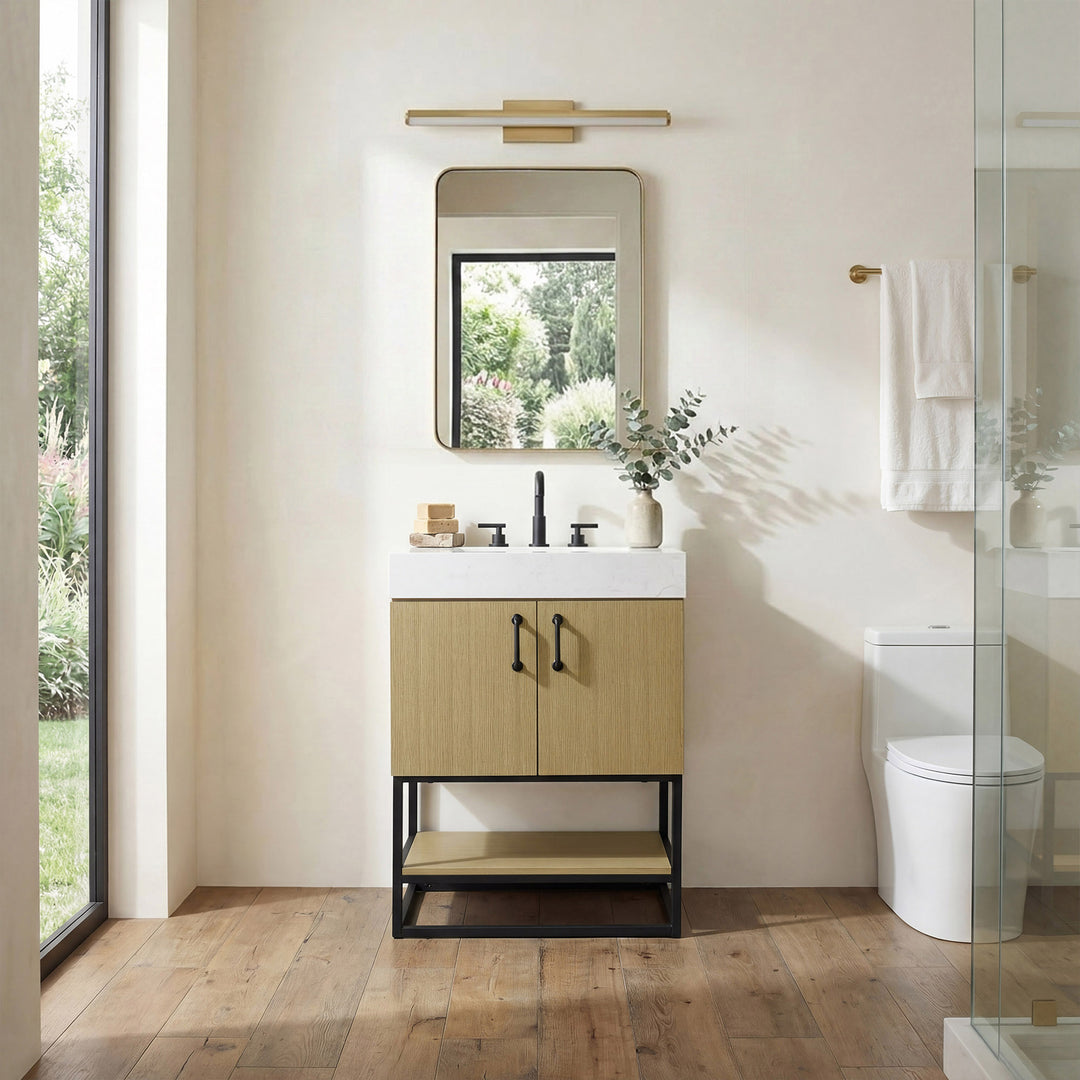 24 Inch Single Bathroom Vanity In Honey Brown - View 2 - Joshua Marshal