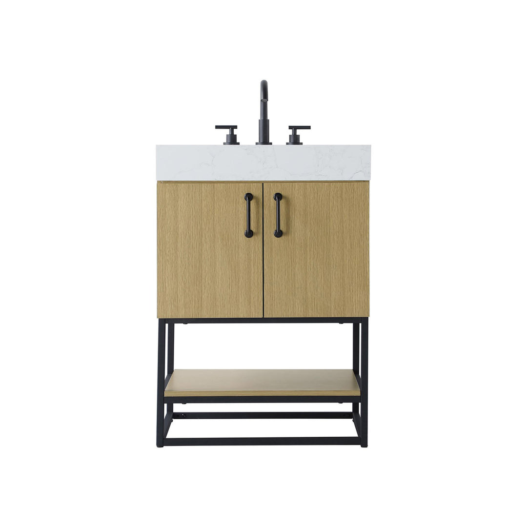24 Inch Single Bathroom Vanity In Honey Brown - View 3 - Joshua Marshal