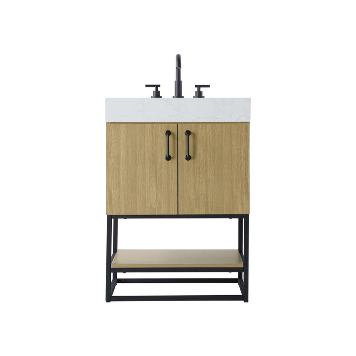 24 Inch Single Bathroom Vanity In Honey Brown - View 3 - Joshua Marshal