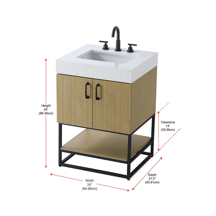 24 Inch Single Bathroom Vanity In Honey Brown - View 4 - Joshua Marshal