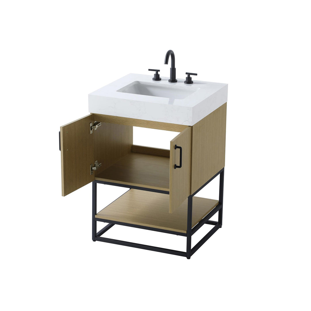 24 Inch Single Bathroom Vanity In Honey Brown - View 5 - Joshua Marshal