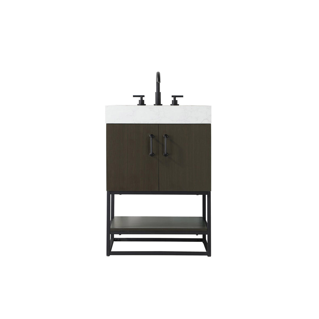 24 Inch Single Bathroom Vanity In Mocha Brown - View 3 - Joshua Marshal