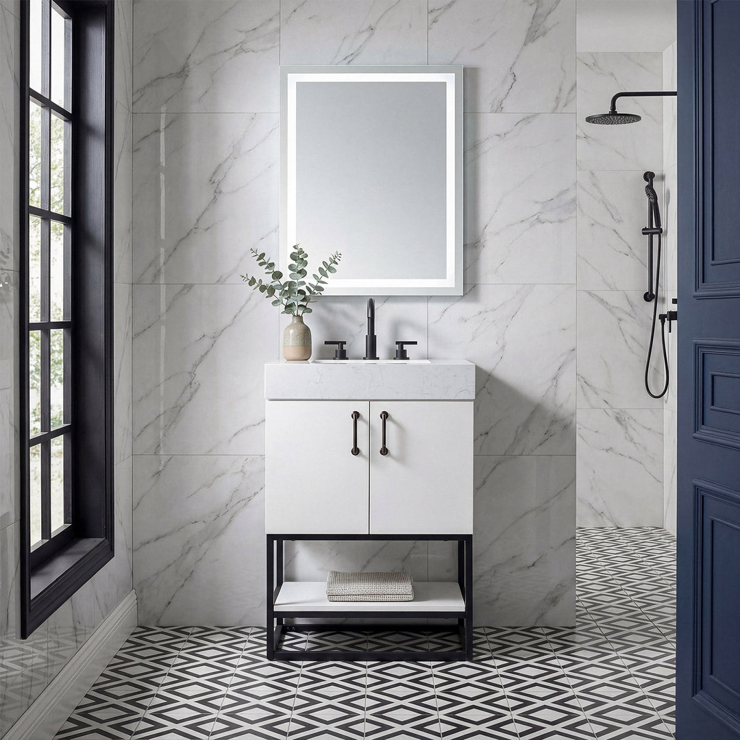 24 Inch Single Bathroom Vanity In White - View 2 - Joshua Marshal