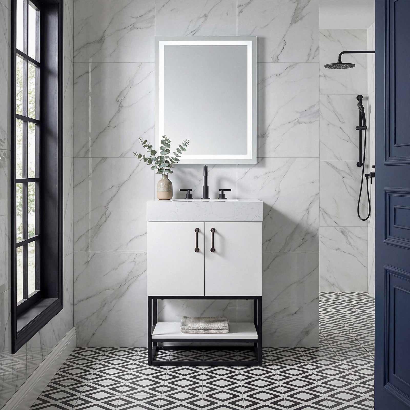 24 Inch Single Bathroom Vanity In White - View 2 - Joshua Marshal